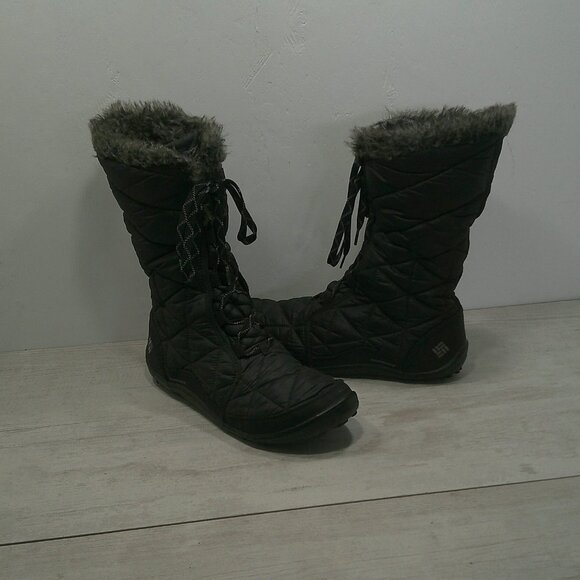 Columbia Minx Black Quilted Faux Fur Top Lined Waterproof Snow Winter Boot SZ 12 - Picture 3 of 11